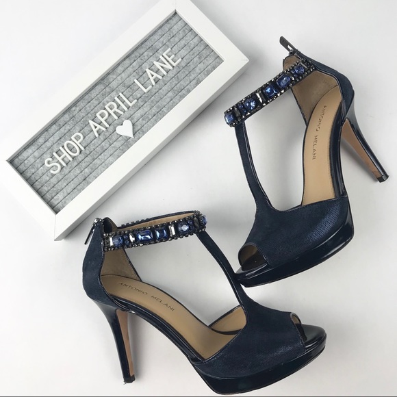 navy jeweled heels